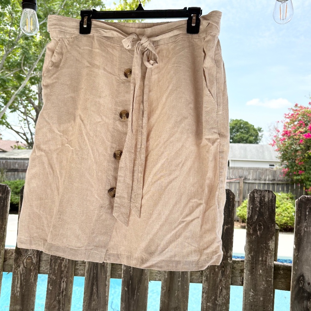 Prosecco Linen-Blend Button-Front Skirts Medium Beige‎ Casual Office-Wear
